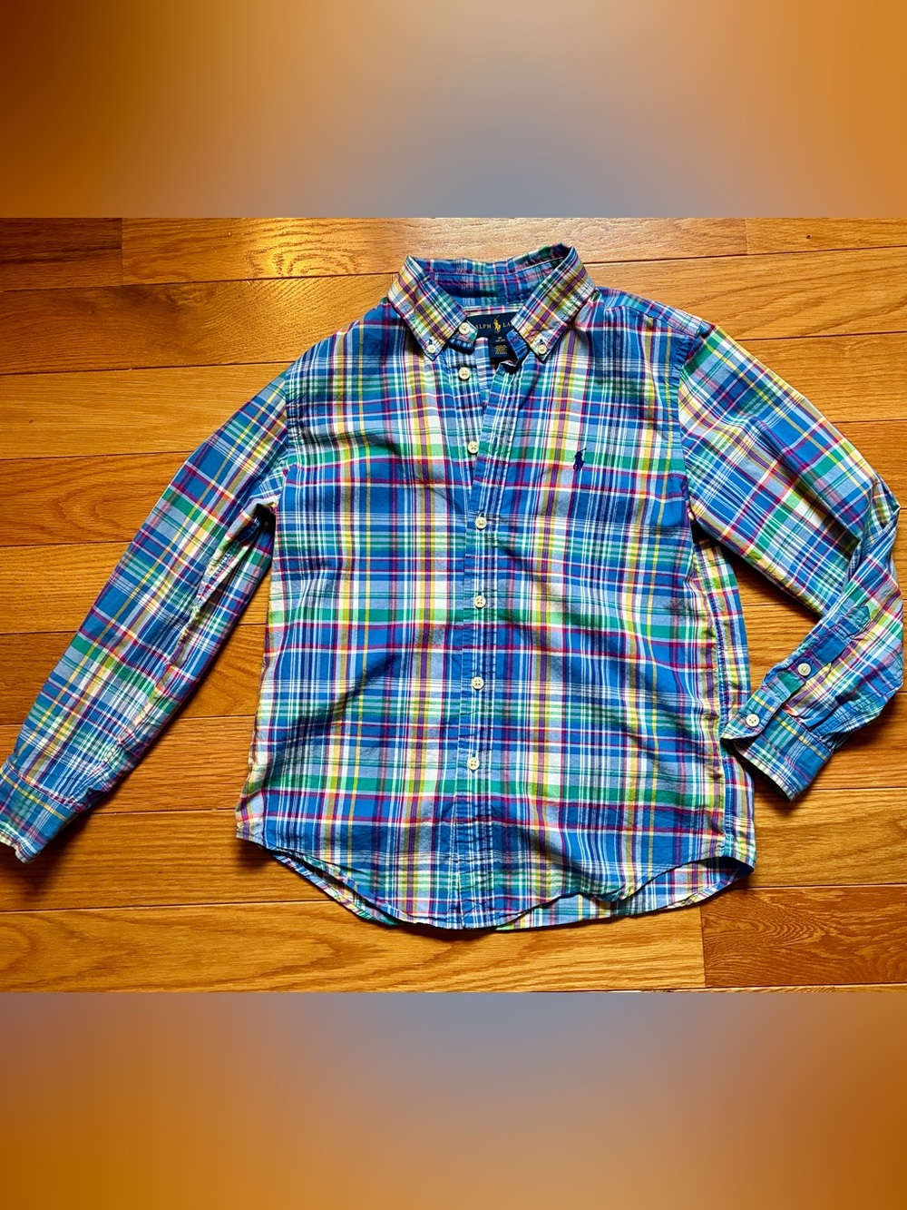 Ralph Lauren Boys Plaid Button Down Shirt Size Medium